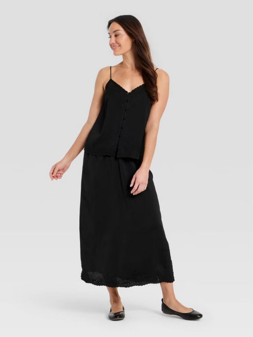 Women's Cutwork Midi A-Line Skirt - Universal Thread Black M